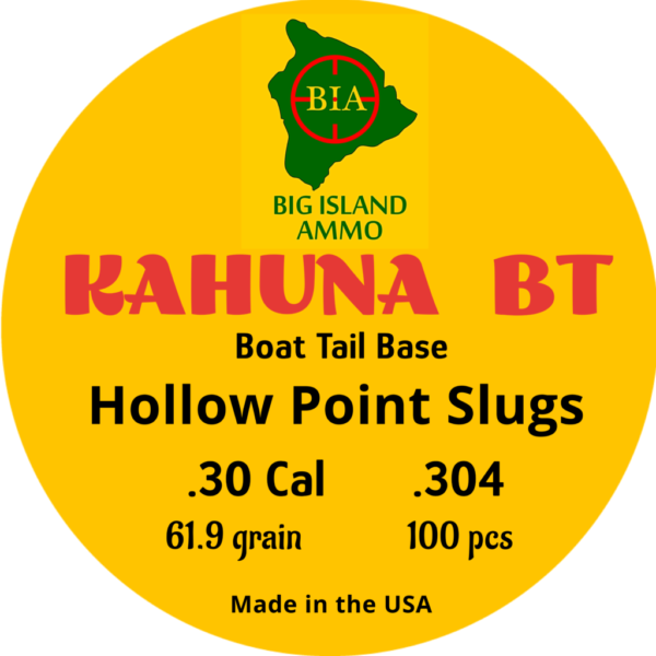 .30 Cal Hollow Point Slugs (Boat Tail Base) - Kahuna BT